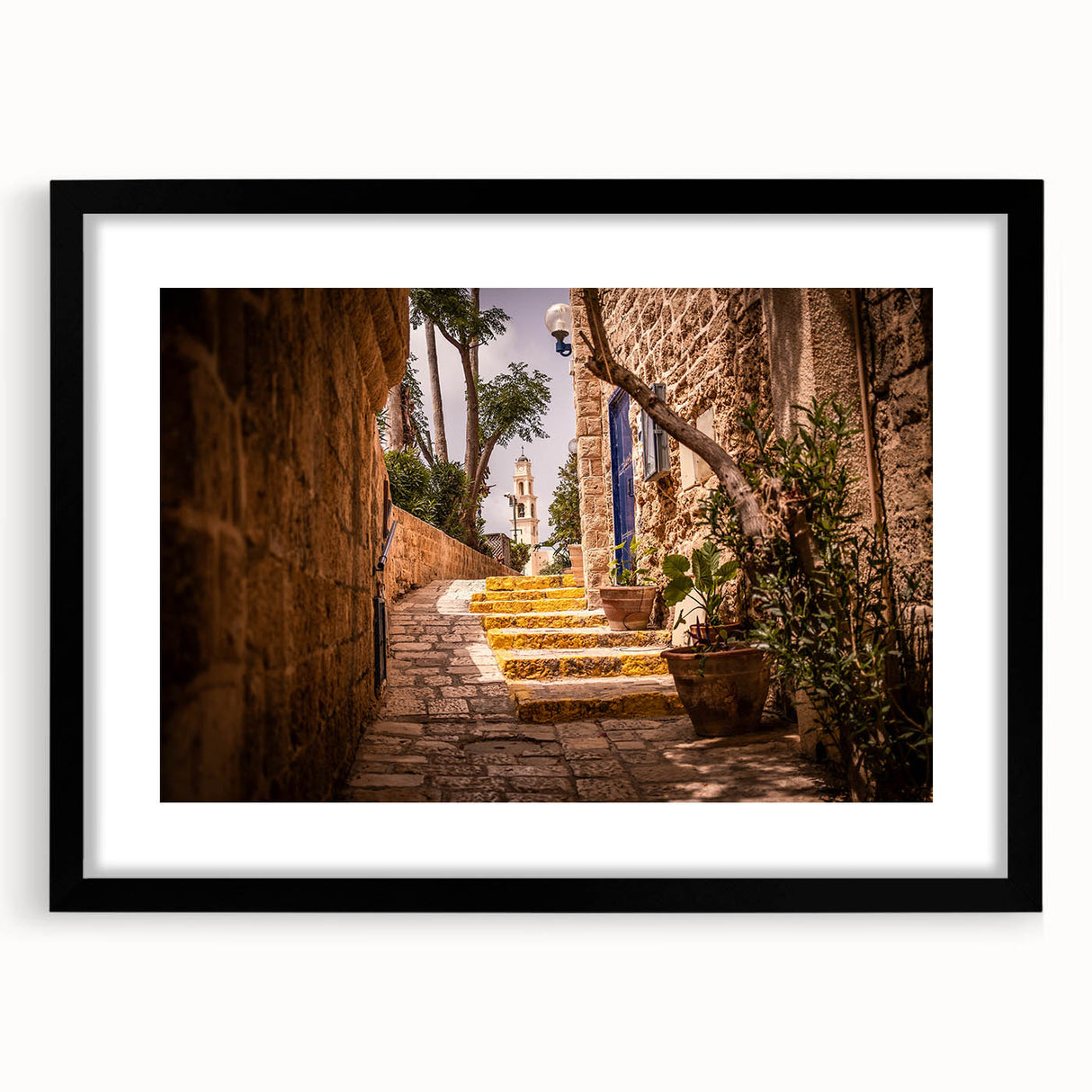 Abstract art print of Jerusalem in vibrant colors on a textured, extra large canvas, ideal for living room decor.