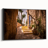 Black and white framed canvas of Jerusalem landscape, ideal for bedroom wall art in a vintage poster style.