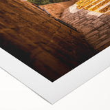 Art deco poster of Jerusalem skyline in muted earth tones on rolled canvas, suitable for dining room wall art.