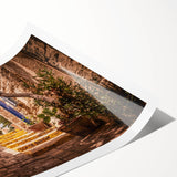 Extra large wall art featuring line art flowers over a Jerusalem cityscape, printed on rolled canvas.