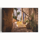 Black and white stretched canvas of Jerusalem skyline, ideal for kitchen art.