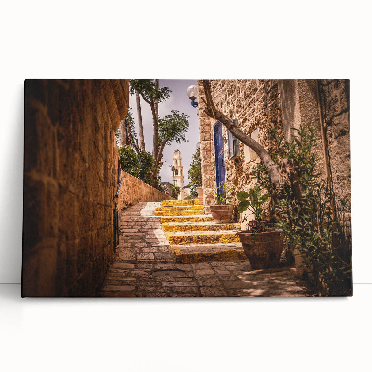 Black and white large art print of Jerusalem scenery on stretched canvas, ideal for kitchen wall art or bedroom decor.