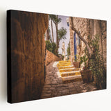 Large canvas print of Jerusalem skyline in muted earth tones, suitable for kitchen wall art.