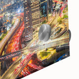 Large abstract wall art of Tel Aviv skyline in muted earth tones on acrylic glass, suitable for dining room ambiance.