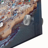 Large abstract wall art depicting a Middle-Eastern scenery in muted earth tones on acrylic glass.