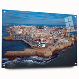 Acrylic glass print of a Middle Eastern landscape in muted earth tones, suitable for bedroom or dining room decor.