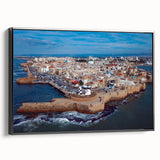 Black and white framed canvas featuring a vintage-style landscape of the Middle East, ideal for bedroom wall decor.