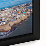 Extra large framed canvas featuring a textured black wall art scene of Middle-East Israel, highlighted with colorful accents.