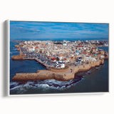 Vintage poster art of a Middle Eastern scenery on a framed canvas.