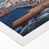 Art deco poster depicting a Middle Eastern landscape in muted earth tones on rolled canvas, suitable for dining room decor.