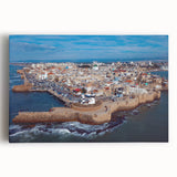 Black and white stretched canvas of a Middle Eastern cityscape, ideal for kitchen wall art.