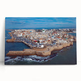 Black and white stretched canvas depicting a Middle Eastern cityscape, ideal for kitchen or bedroom wall art.