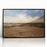 Large abstract wall art depicting a minimalist Middle Eastern Oman scenery in black and white tones on a framed acrylic.