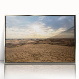 Mid-century modernist art depicting Omani landscape in muted earth tones on framed acrylic.