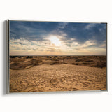 Framed canvas landscape art painting depicting a Middle Eastern scenery in muted earth tones.