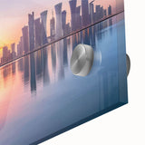Mid-century modernist abstract depiction of Qatar scenery on large acrylic glass, ideal for dining room art.