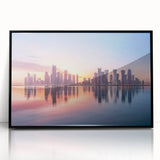 Large abstract wall art depicting a Qatar scenery in muted earth tones on a framed acrylic.