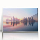 Art deco poster of Qatar scenery in muted earth tones on framed acrylic, ideal for modern nursery wall art.