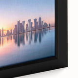 Extra large framed canvas featuring a textured, colorful Middle Eastern Qatar scenery in black, ideal for living room decor.