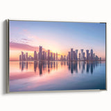 Framed canvas featuring a landscape painting of a Middle Eastern scenery, with vibrant colors, ideal for living room decor.