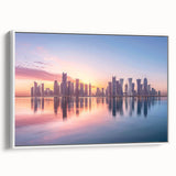 Vintage poster art of Middle East Qatar scenery on a framed canvas, featuring colorful art in extra large size.