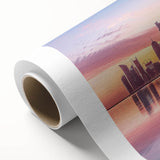 Art deco poster of Qatar scenery on rolled canvas, with muted earth tones, ideal for nursery wall art.