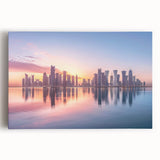 Black and white large canvas print of a Qatar cityscape, suitable for kitchen wall art.