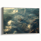 Framed canvas landscape art painting depicting a scenic view of a Middle Eastern city in muted earth tones.