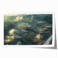 Extra large rolled print depicting Middle Eastern scenery with floral motifs in muted earth tones.