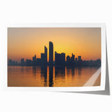 Extra large rolled print of Abu Dhabi skyline in muted gray and blue tones, ideal for art wall dining room.