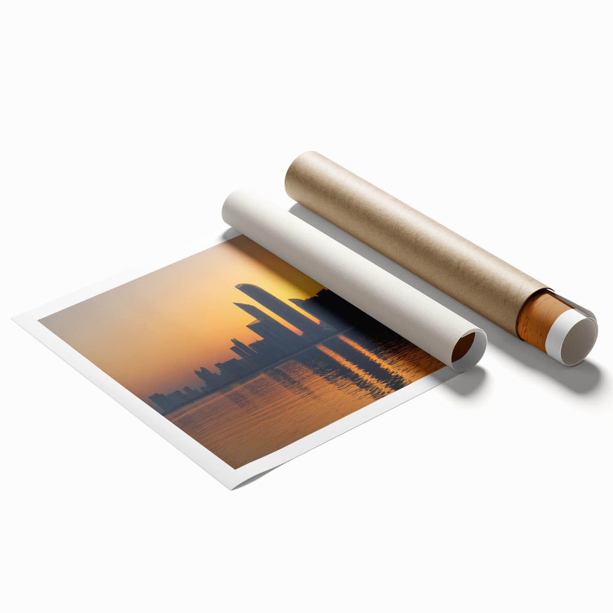 Extra large rolled print of Abu Dhabi scenery with muted floral elements, ideal for classy bathroom wall art.