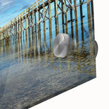 Large abstract oceanic scene in muted blue and green tones on acrylic glass.