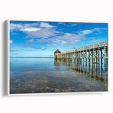 Vintage poster art of a Fiji scenery on framed canvas, featuring vibrant colors against a black background.