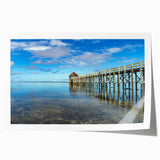 Extra large rolled print of a serene Fiji beach scene with soft blue and green tones, ideal for dining room wall art.