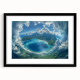 Abstract art print of French Polynesia scenery in vibrant blue and green hues on a large textured canvas.