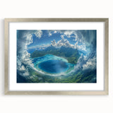 Extra large framed wall art of abstract ocean view in textured blues and greens, ideal for living room ambiance.