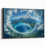 Black and white framed canvas of a serene Bora Bora landscape, ideal for bedroom wall art.