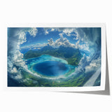 Extra large rolled print of Bora Bora scenery with vibrant blue waters and lush greenery, ideal for art wall dining room.