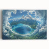 Black and white stretched canvas of Bora Bora's oceanic landscape, ideal for kitchen wall art.