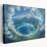 Large art of Bora Bora's oceanic landscape on stretched canvas, featuring vivid blue and green tones.