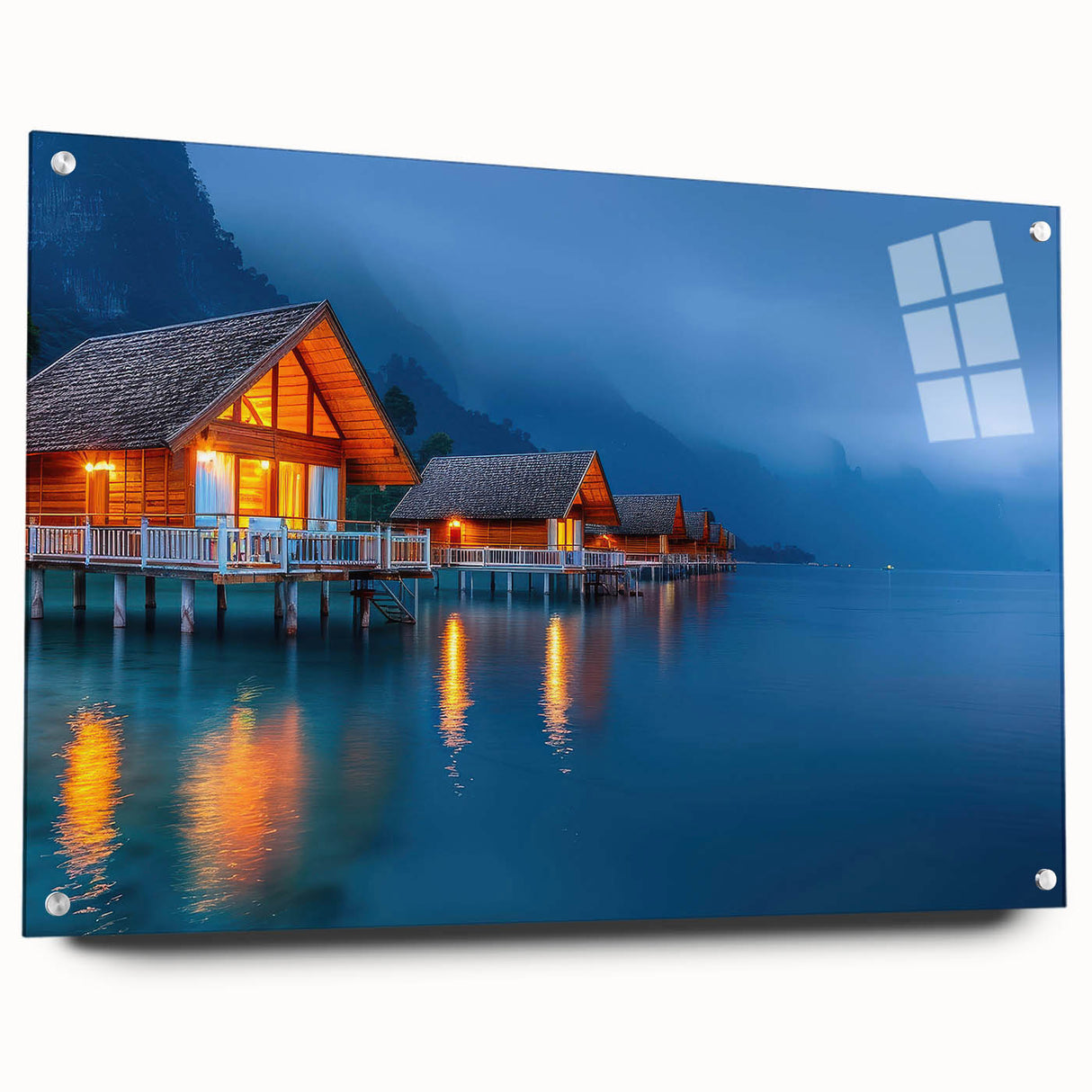 Acrylic print of a Tahitian landscape with vivid blue and green tones, suitable for bedroom or dining room decor.