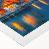 Art deco poster of Tahitian landscape in vibrant blue and green hues on rolled canvas, suitable for dining room decor.