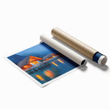 Extra large rolled print of Tahiti's oceanic scenery with tropical floral elements, suitable as classy bathroom wall art.