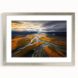 Textured abstract art print of Canterbury, New Zealand in muted earth tones on a silver framed canvas.