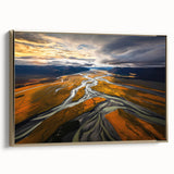 Framed canvas depicting a serene landscape of Canterbury, New Zealand in muted earth tones, ideal for bedroom wall art.