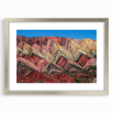 Textured abstract art print of a South American scenery in muted earth tones, framed in silver, ideal for bedroom art.