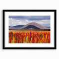 Extra large abstract art print depicting a colorful, textured scenery of Bolivia, in a black frame.