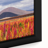 Extra large framed canvas featuring a textured, colorful depiction of a Bolivian landscape, ideal for living room decor.