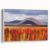 Vintage poster art of a Bolivian landscape on framed canvas, featuring vibrant colors, ideal for living room decor.