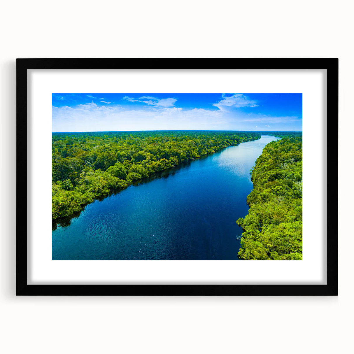Extra large abstract art print depicting a colorful, textured scene of Brazil, framed in black, ideal for living room decor.